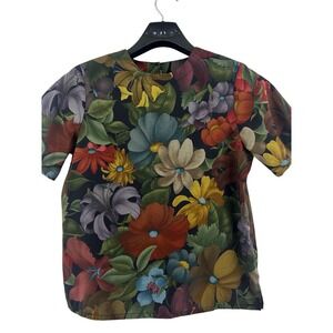 Alfred Dunner Multicolor Floral Blouse Size 14 Petite With 80s Shoulder pads